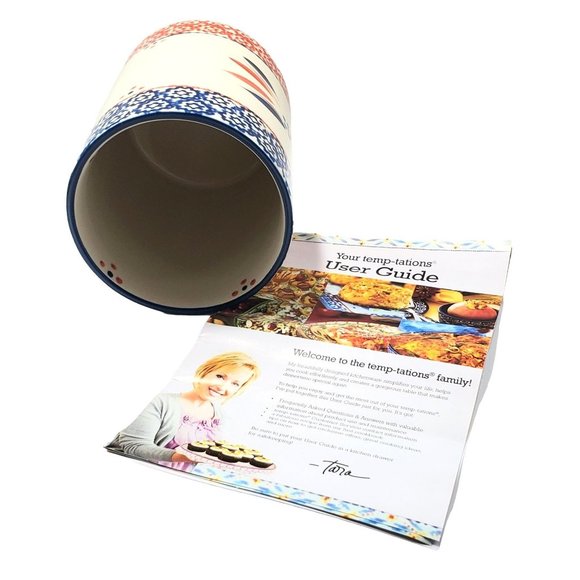 NEW Temptations Utensil Holder Crock Old World Blue Hand Painted Brochure - Picture 6 of 9